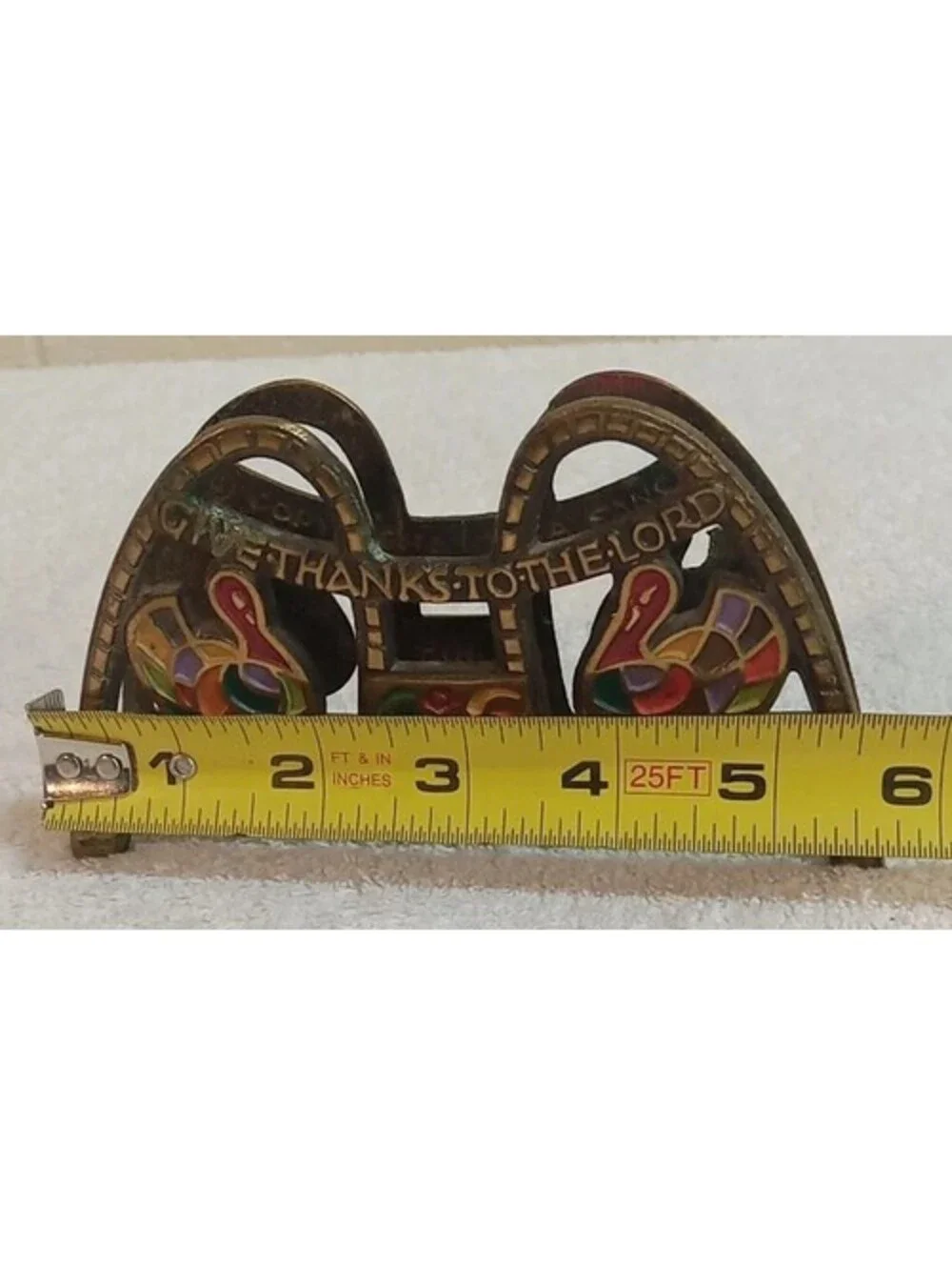 Vintage 1969 Brass Napkin Holder Terra Sancta Guild -Give Thanks To The Lord-